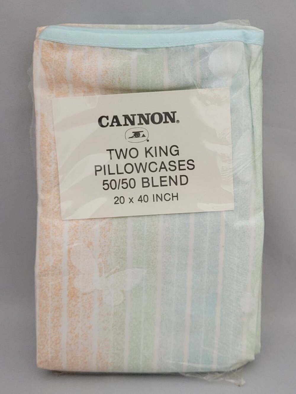 Vtg NOS Cannon 2 King Pillowcases Pastel Gradient Ombre Striped Butterfly Print